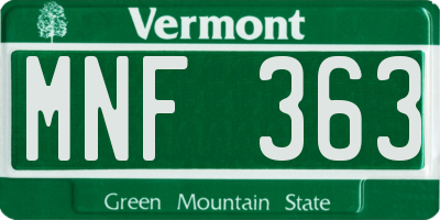 VT license plate MNF363