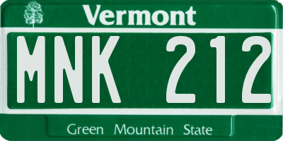 VT license plate MNK212