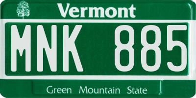VT license plate MNK885