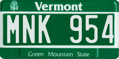 VT license plate MNK954