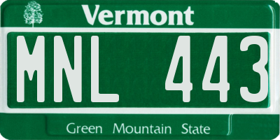 VT license plate MNL443