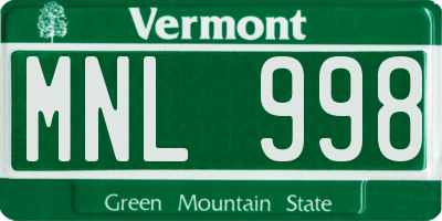 VT license plate MNL998
