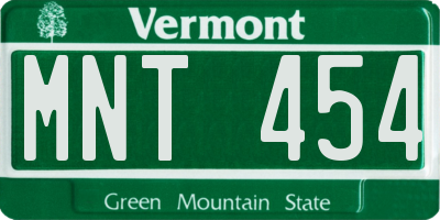 VT license plate MNT454