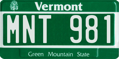VT license plate MNT981