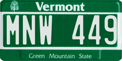 VT license plate MNW449