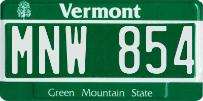 VT license plate MNW854