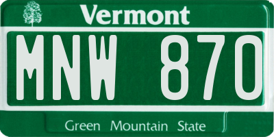 VT license plate MNW870