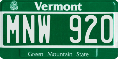 VT license plate MNW920