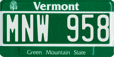 VT license plate MNW958