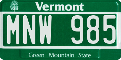 VT license plate MNW985