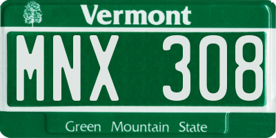 VT license plate MNX308