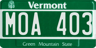 VT license plate MOA403