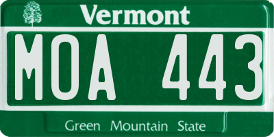 VT license plate MOA443