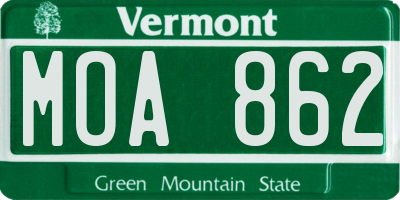VT license plate MOA862