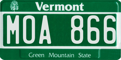 VT license plate MOA866