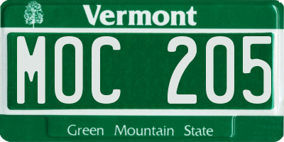 VT license plate MOC205