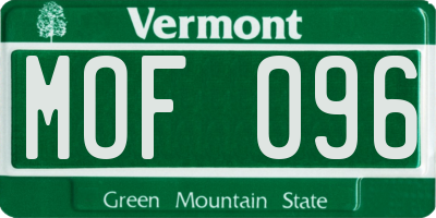 VT license plate MOF096