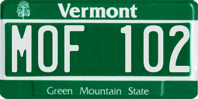 VT license plate MOF102