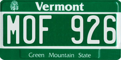 VT license plate MOF926