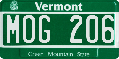 VT license plate MOG206