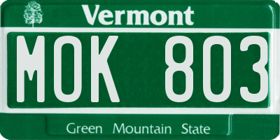 VT license plate MOK803