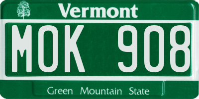 VT license plate MOK908
