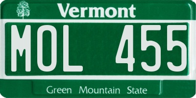 VT license plate MOL455