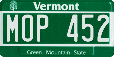 VT license plate MOP452