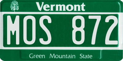 VT license plate MOS872