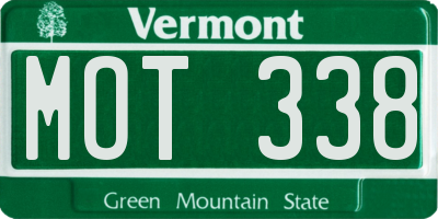 VT license plate MOT338