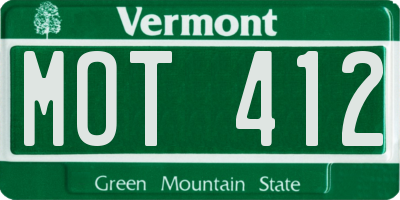 VT license plate MOT412
