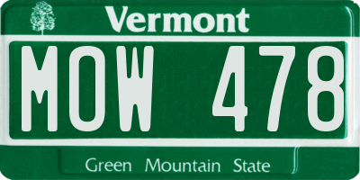 VT license plate MOW478