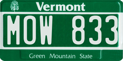 VT license plate MOW833