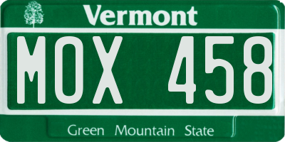 VT license plate MOX458