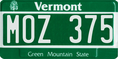 VT license plate MOZ375
