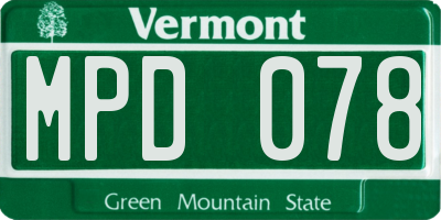 VT license plate MPD078