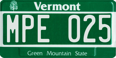 VT license plate MPE025