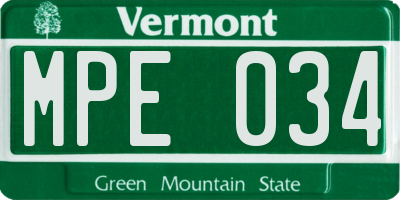 VT license plate MPE034