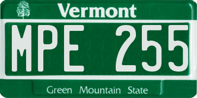 VT license plate MPE255
