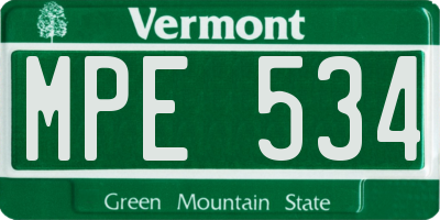 VT license plate MPE534
