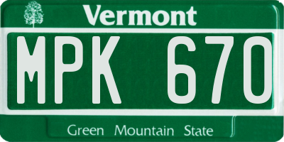 VT license plate MPK670