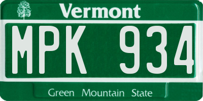 VT license plate MPK934