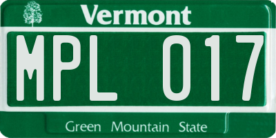 VT license plate MPL017