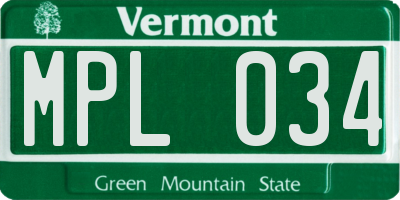 VT license plate MPL034