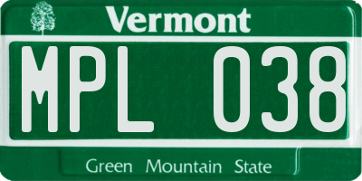VT license plate MPL038