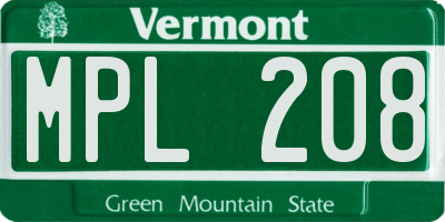 VT license plate MPL208