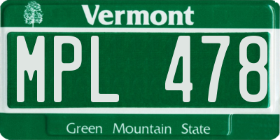 VT license plate MPL478