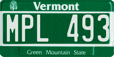 VT license plate MPL493