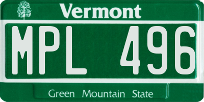 VT license plate MPL496