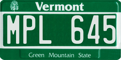 VT license plate MPL645